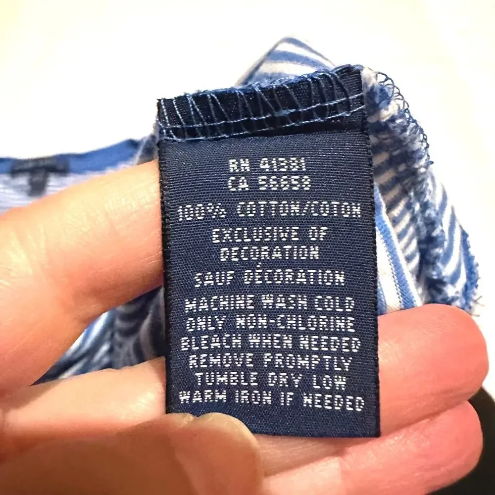 Ralph Lauren Girls Size L 12-14 Blue White Striped V-Neck T-Shirt Pink Pony